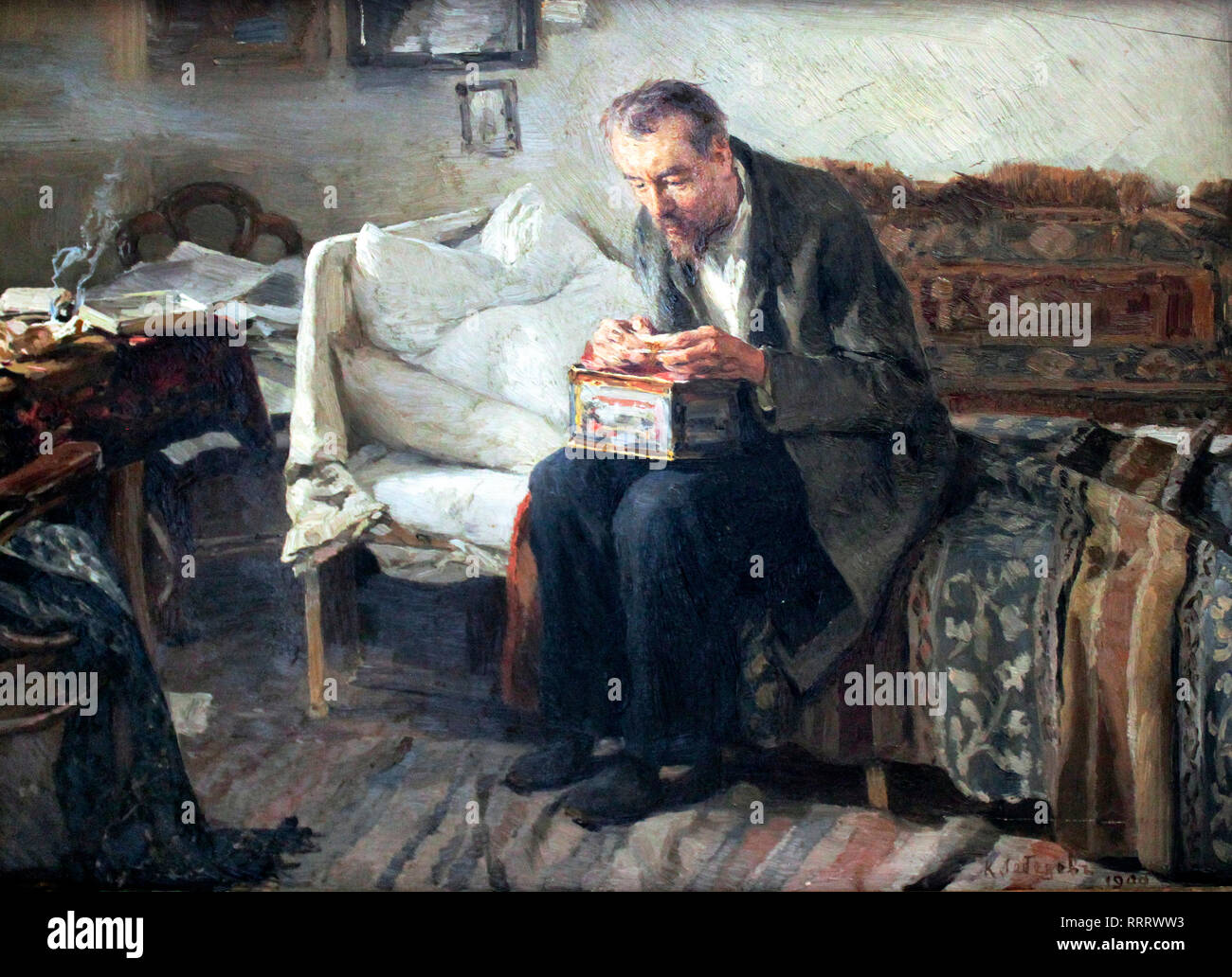 Viejo soltero - Klavdy Lebedev, circa 1900 Foto de stock