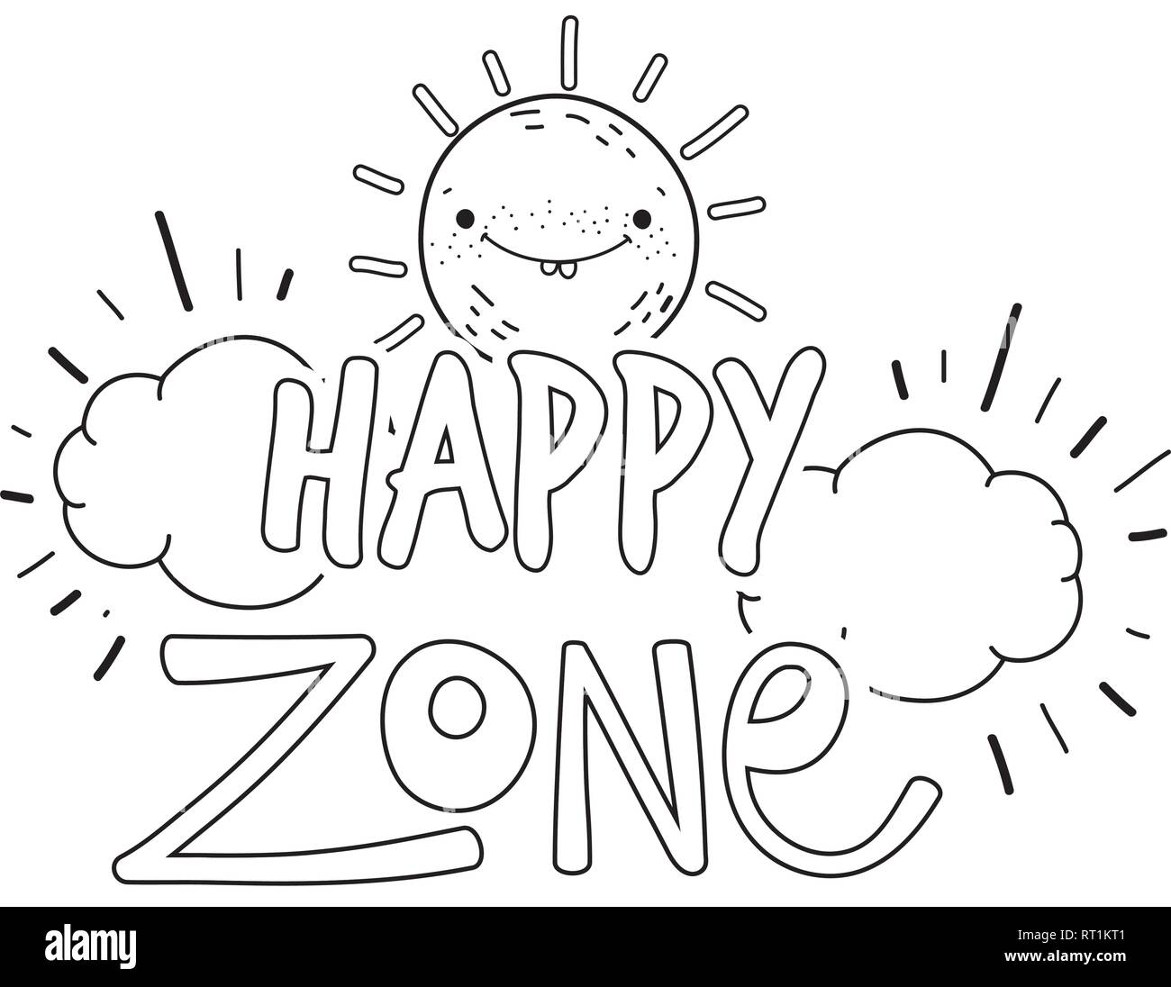 Happy kids zone word label con sun kawaii Imagen Vector de stock - Alamy