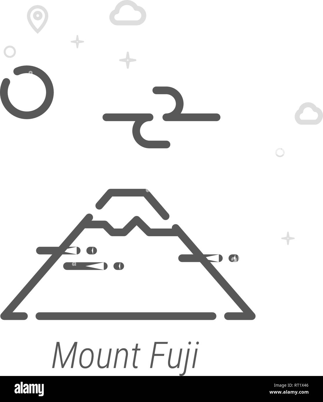 El monte Fuji, Japón Línea Vector Icono, Símbolo, Pictograma, signo. Luz de fondo geométrica abstracta. Trazo editable Ilustración del Vector