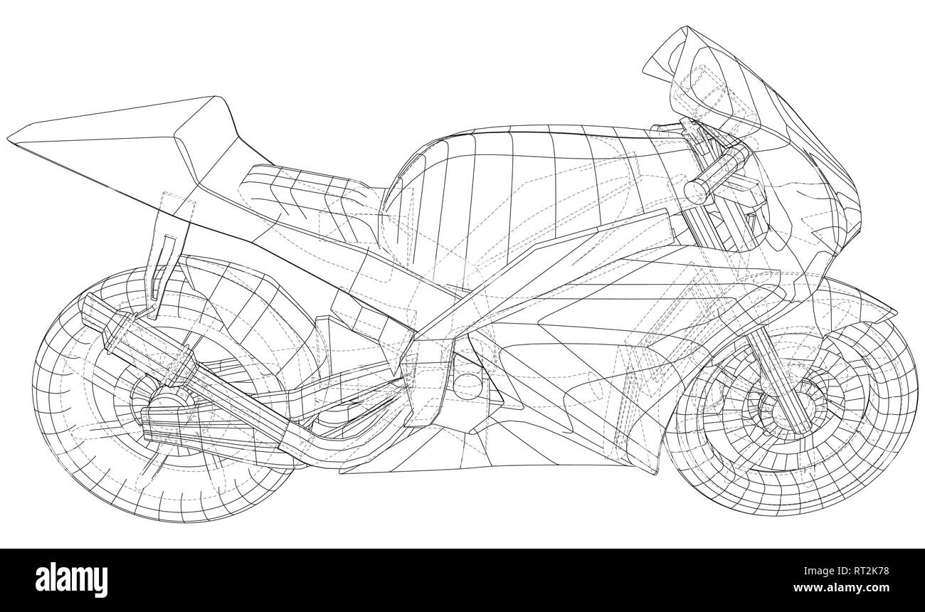 Moto Deporte técnica bastidor de alambre. Representación vectorial de 3d Ilustración del Vector