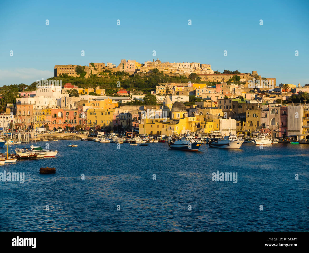 Italia, Campania, Nápoles, el Golfo de Nápoles, Procida Island, ciudad de la luz de la mañana Foto de stock