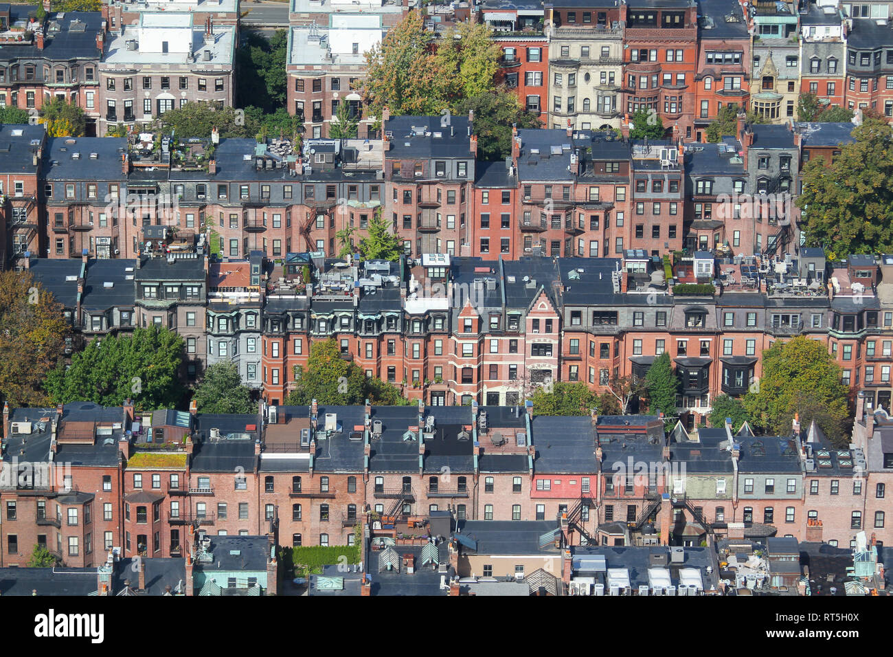 Vista aérea de la arquitectura en el barrio de Back Bay, en Boston, Massachusetts, Estados Unidos Foto de stock
