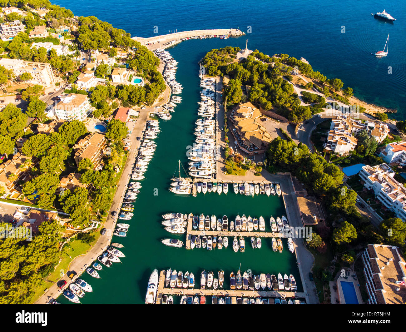 España, Baleares, Mallorca, Calvia región, vista aérea de Santa Ponca, Marina Foto de stock