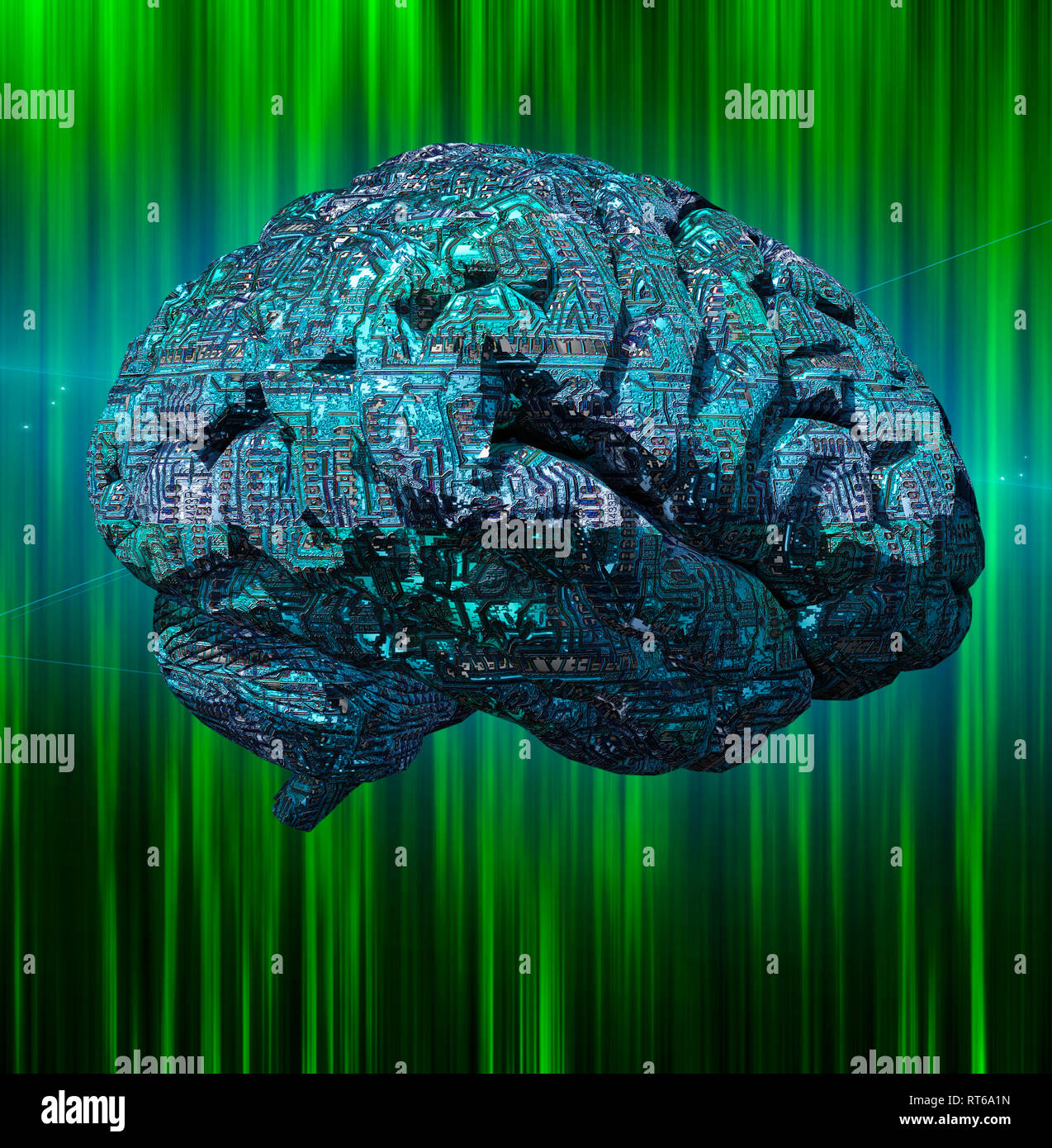 Cerebro Humano analizado con lupa electrónica dentro de la inteligencia  artificial del circuito aislado en blanco Fotografía de stock - Alamy