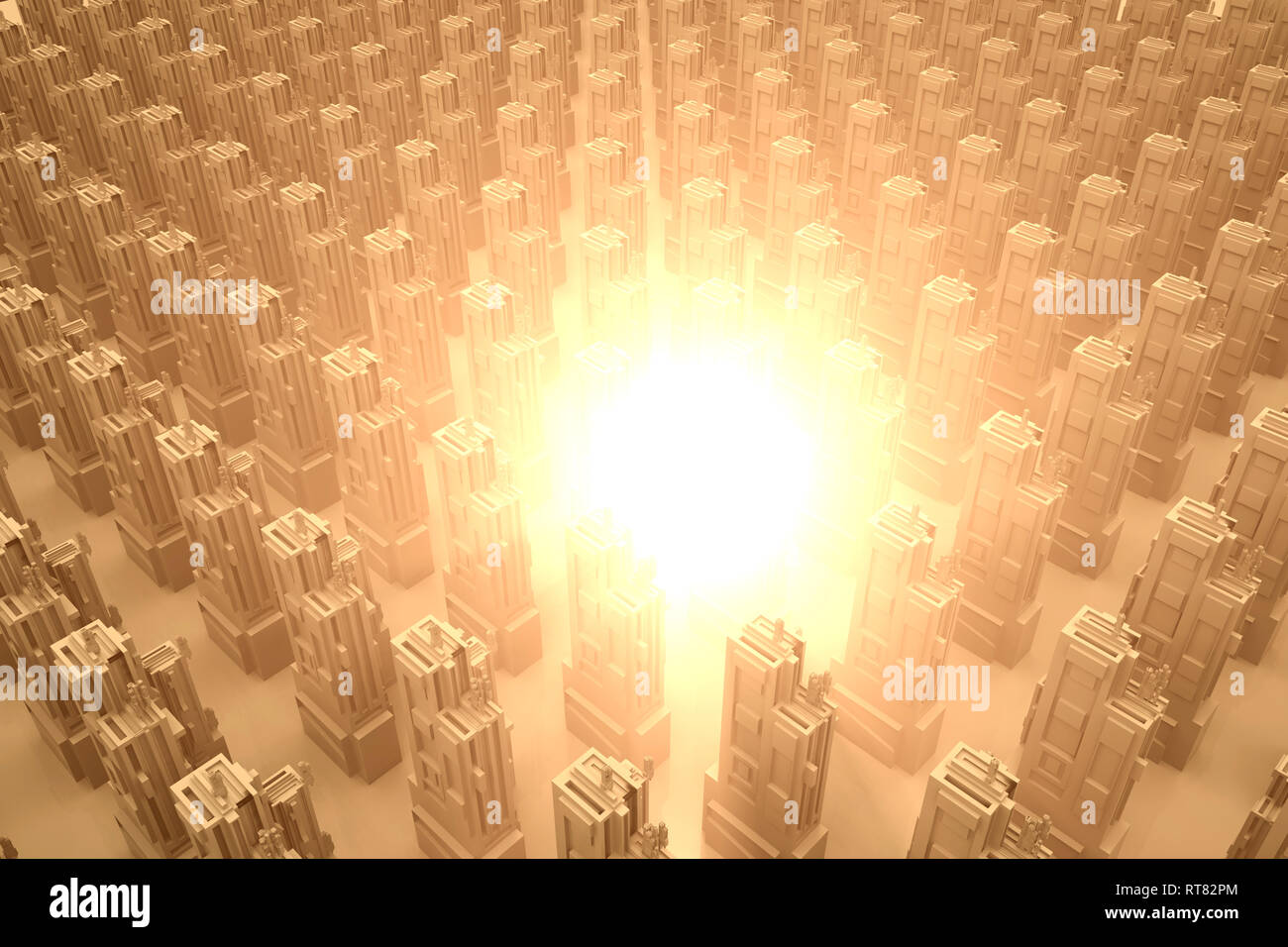 Ráfaga de energía o explosión en una ciudad conceptual, 3D Rendering Foto de stock