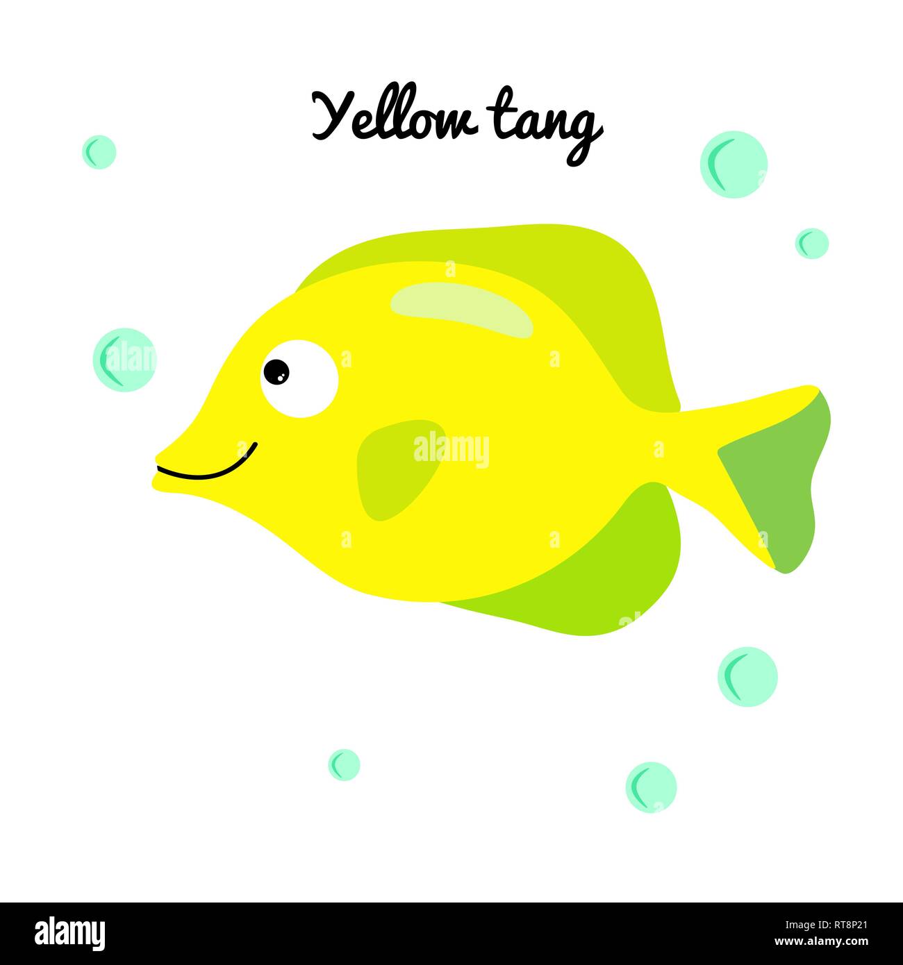 Lengüeta amarilla Cartoon peces de acuario con burbujas de agua. Carácter  vectorial sonriendo felizmente de mar animal print para ropa, baby shower  decoración. Marine Imagen Vector de stock - Alamy