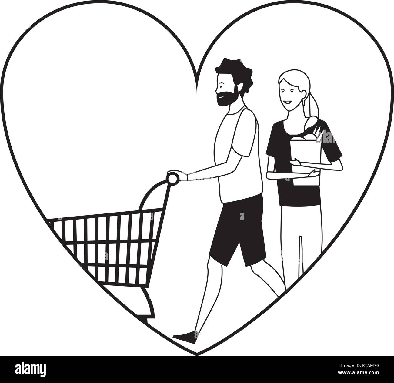 Amor pareja caricatura en blanco y negro Imagen Vector de stock - Alamy