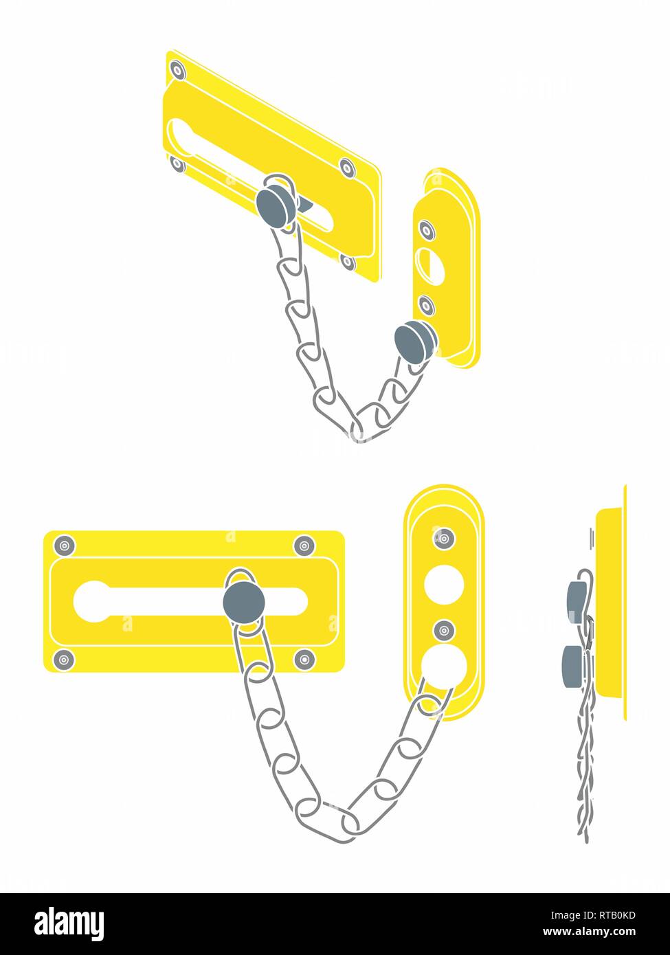La cerradura de la puerta de la cadena. Sin contorno. Ilustración del Vector