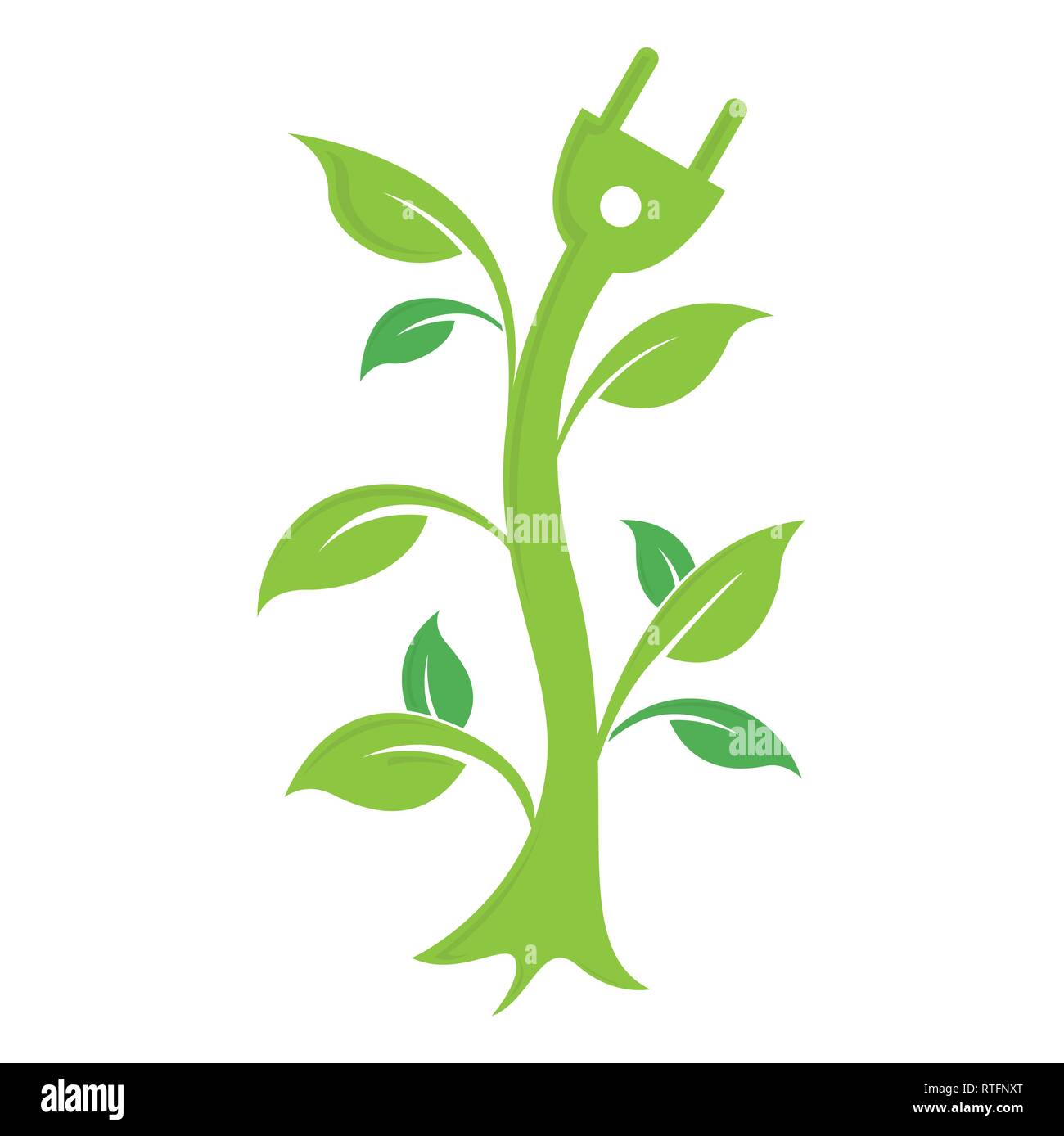 Resumen de hojas verdes con los enchufes eléctricos elemento logo diseño vectorial ecología símbolo. Icono de forma de logotipo de hoja y hoja verde emblema logotipo Ilustración del Vector