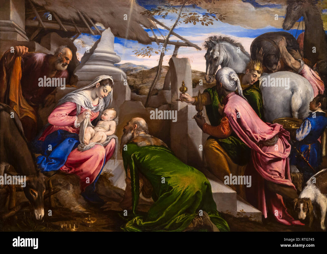 La adoración de los Magos, Jacopo da Ponte, Jacopo Bassano, , circa 1568, Foto de stock