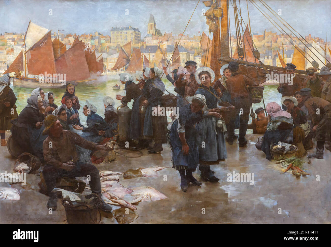 La partida de la flota pesquera, de Boulogne, Albert Chevallier Taylor, 1891 Foto de stock