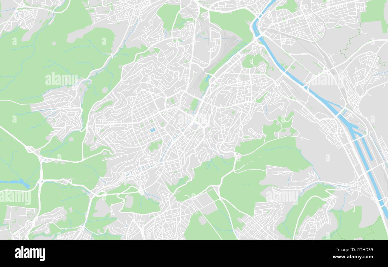 Stuttgart, Alemania mapa callejero imprimible en estilo clásico con colores todas las autopistas, carreteras y vías férreas. Utilice este mapa para cualquier tipo de digital Ilustración del Vector