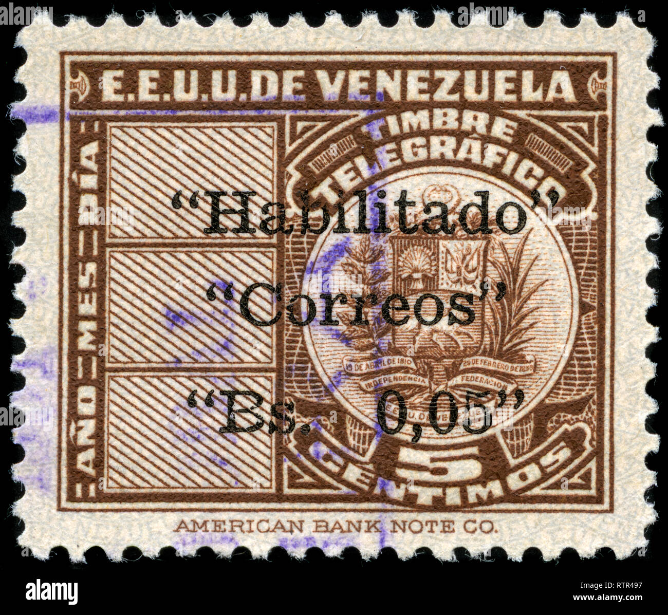 Sello de Venezuela en el Telegraph sellos serie sobreimpresos promulgado en  1951 Fotografía de stock - Alamy