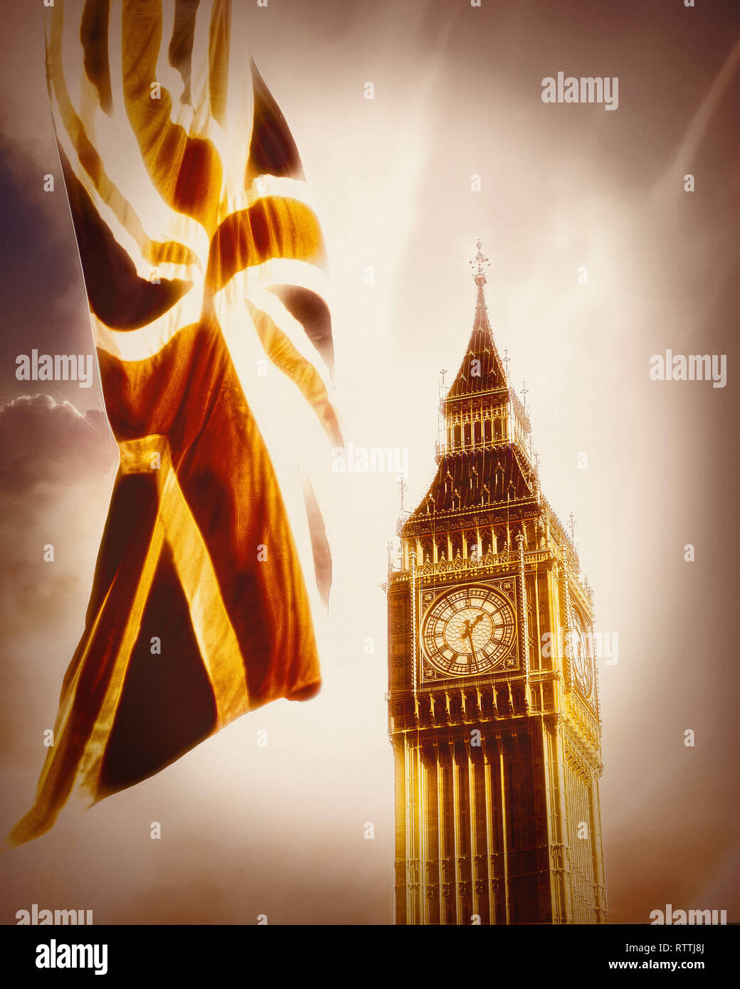 Bellas artes: Londres (Big Ben & Union Jack flag) Foto de stock