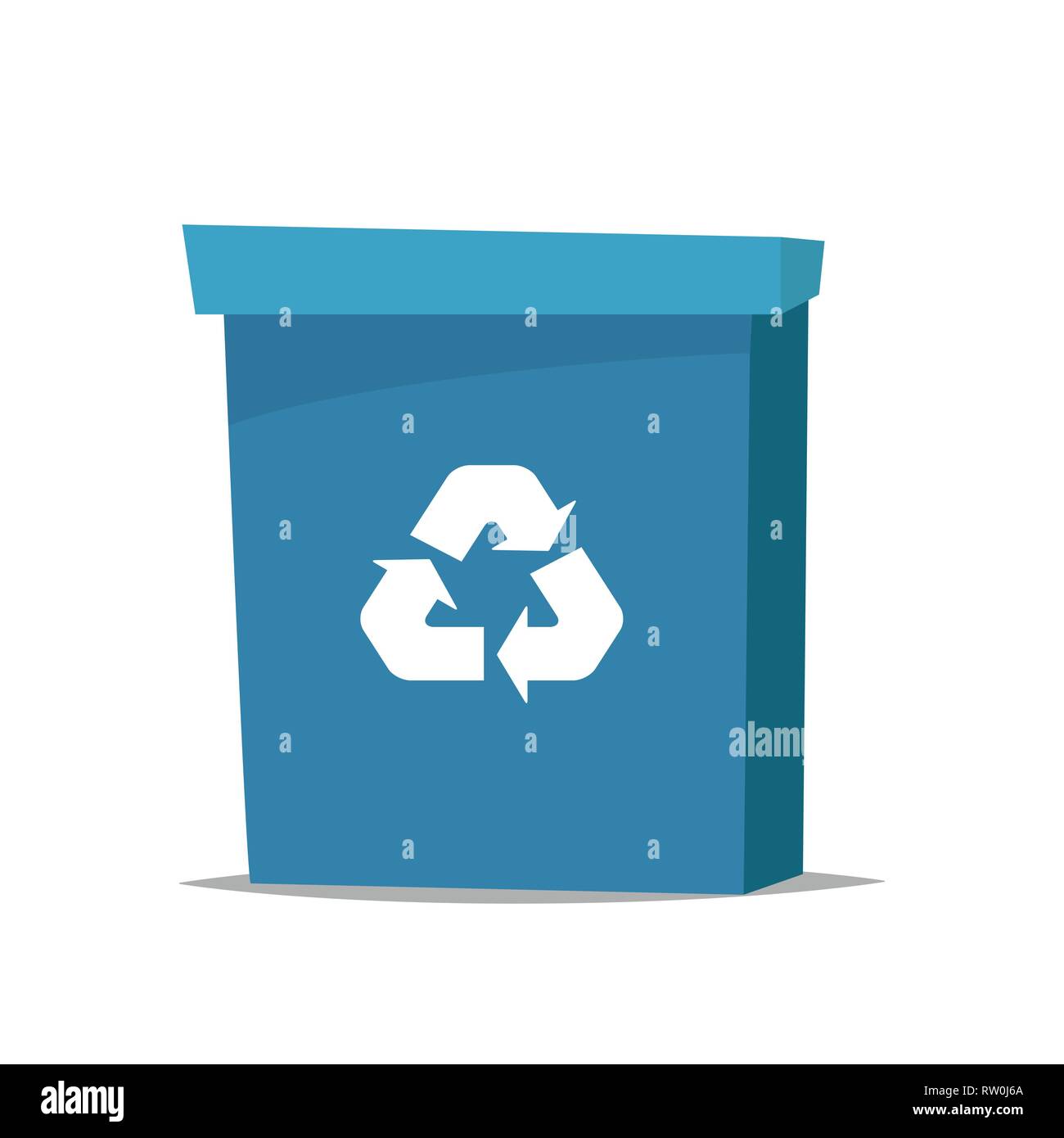 Contenedores de reciclaje para papel, vidrio y productos orgánicos, con el  símbolo de reciclaje en la parte superior en color azul, verde y amarillo.