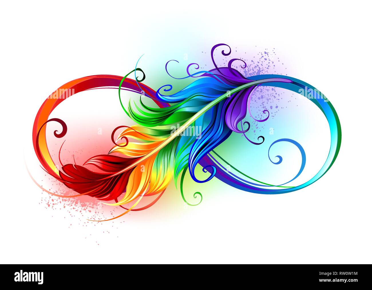 Artísticamente dibujado el símbolo de infinito con hermosa arcoiris pluma  sobre fondo blanco. Estilo de tatuaje Imagen Vector de stock - Alamy