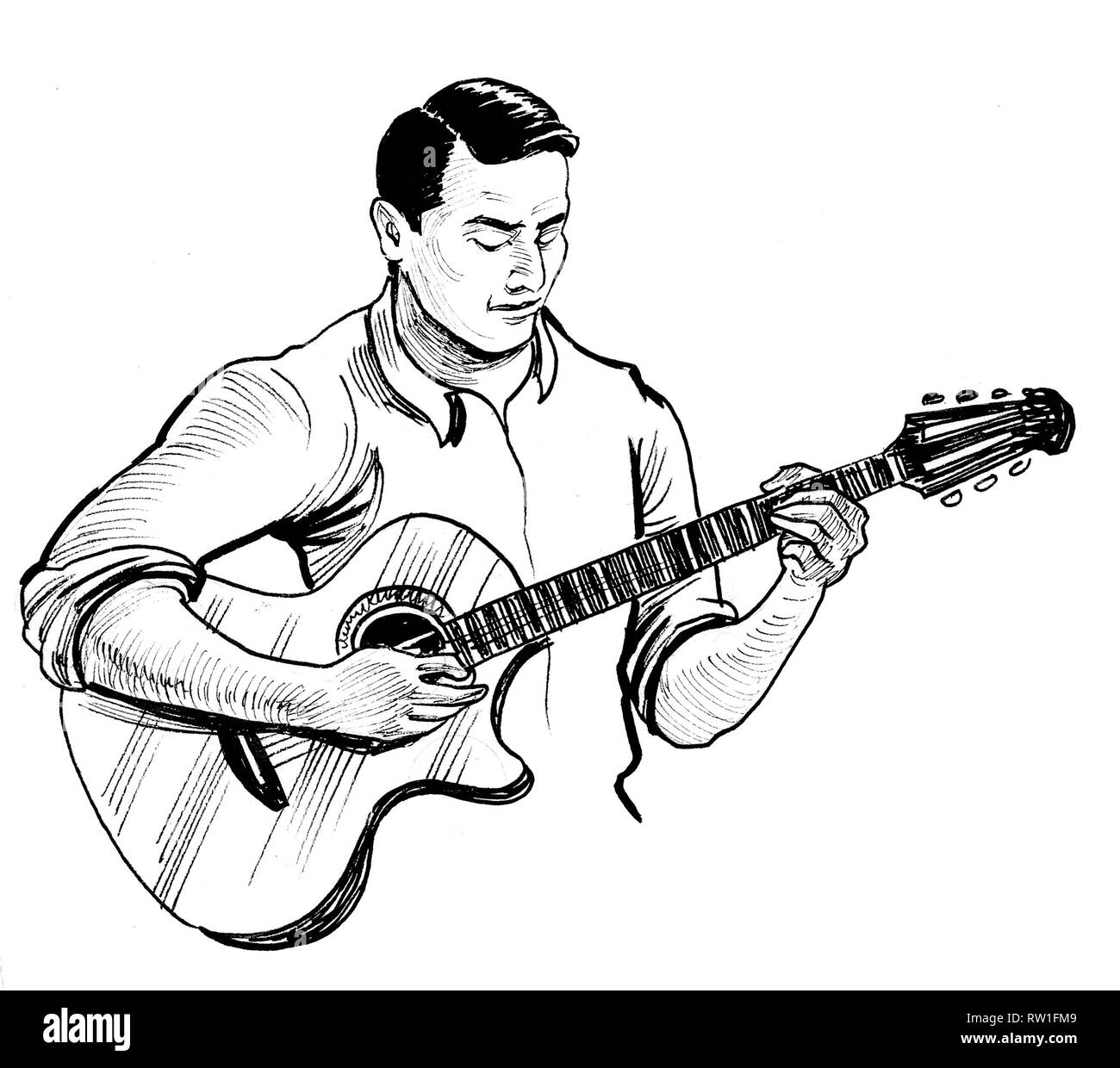 El hombre tocando una guitarra Dibujo en blanco y negro de Fotografía de stock - Alamy