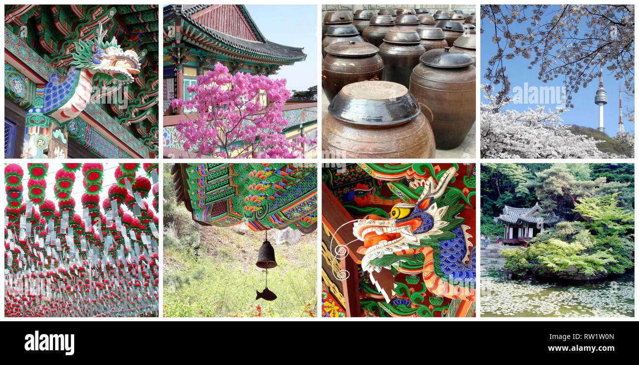 Collage de fotos de viajes Corea del Sur Foto de stock