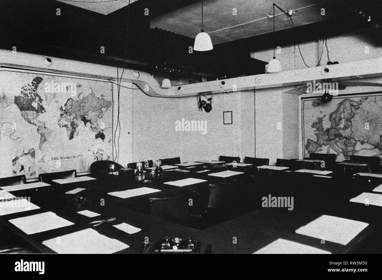 La Sala de Guerra del Gabinete debajo de Whitehall, Londres.Septiembre 1940 Foto de stock