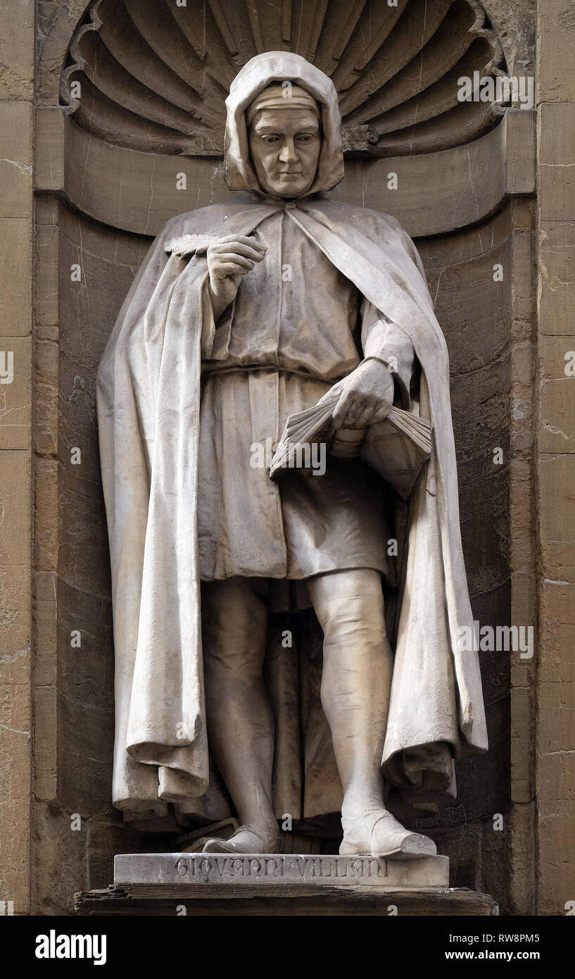 Estatua de Giovanni Villani, banquero Italiano, funcionario diplomático y cronista, Loggia del Mercato en Florencia, Italia. Foto de stock