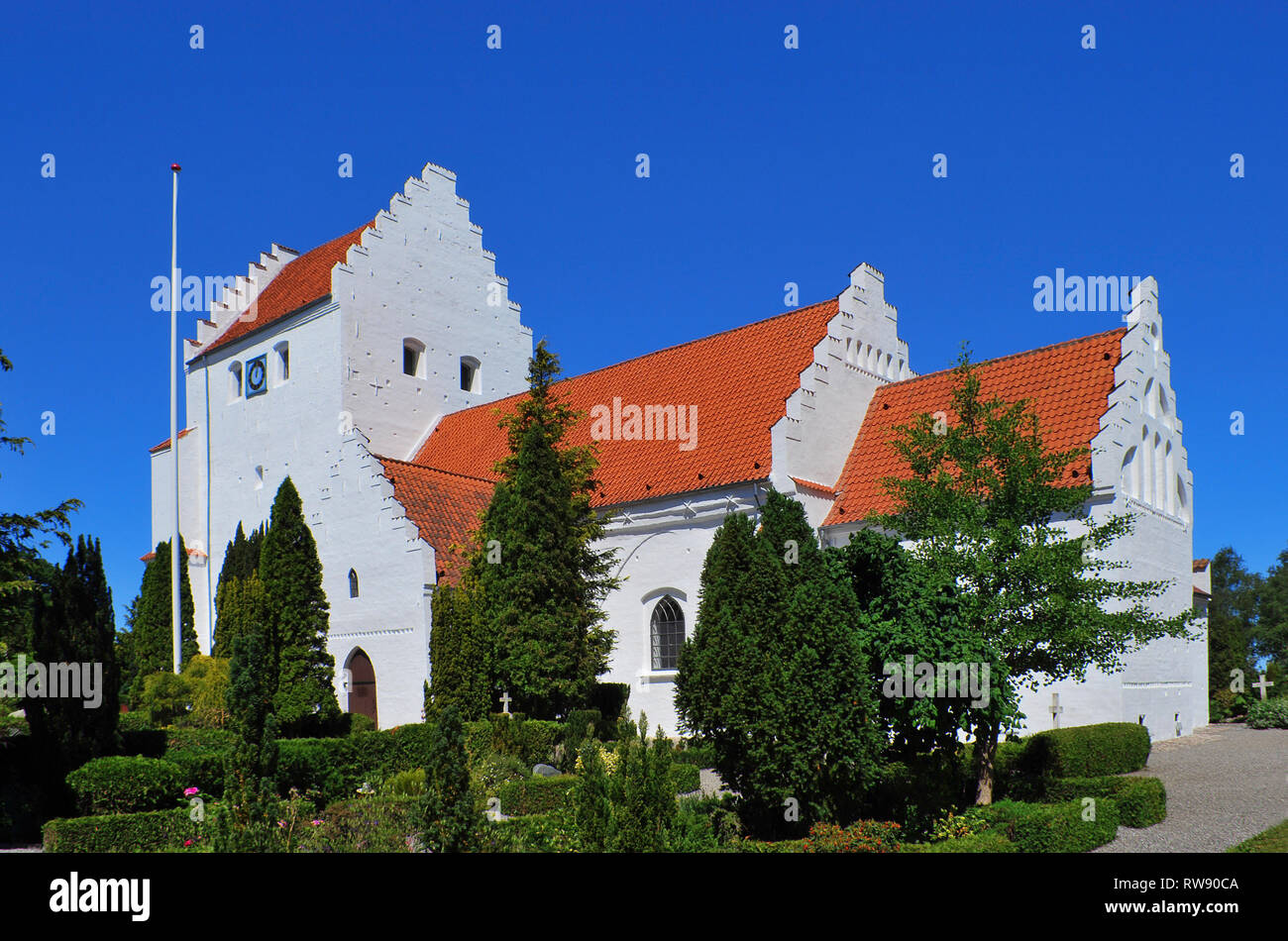 Iglesia Tranebjerg, la isla de Samsoe, de Jutlandia, Dinamarca, Escandinavia, Europa Foto de stock