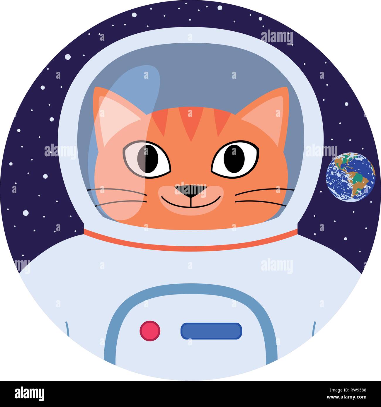 Vector icono naranja cat divertida caricatura astronauta en blanco traje  espacial. Feliz cara de gato con casco espacial aislado sobre fondo azul  oscuro con estrellas y p Imagen Vector de stock - Alamy