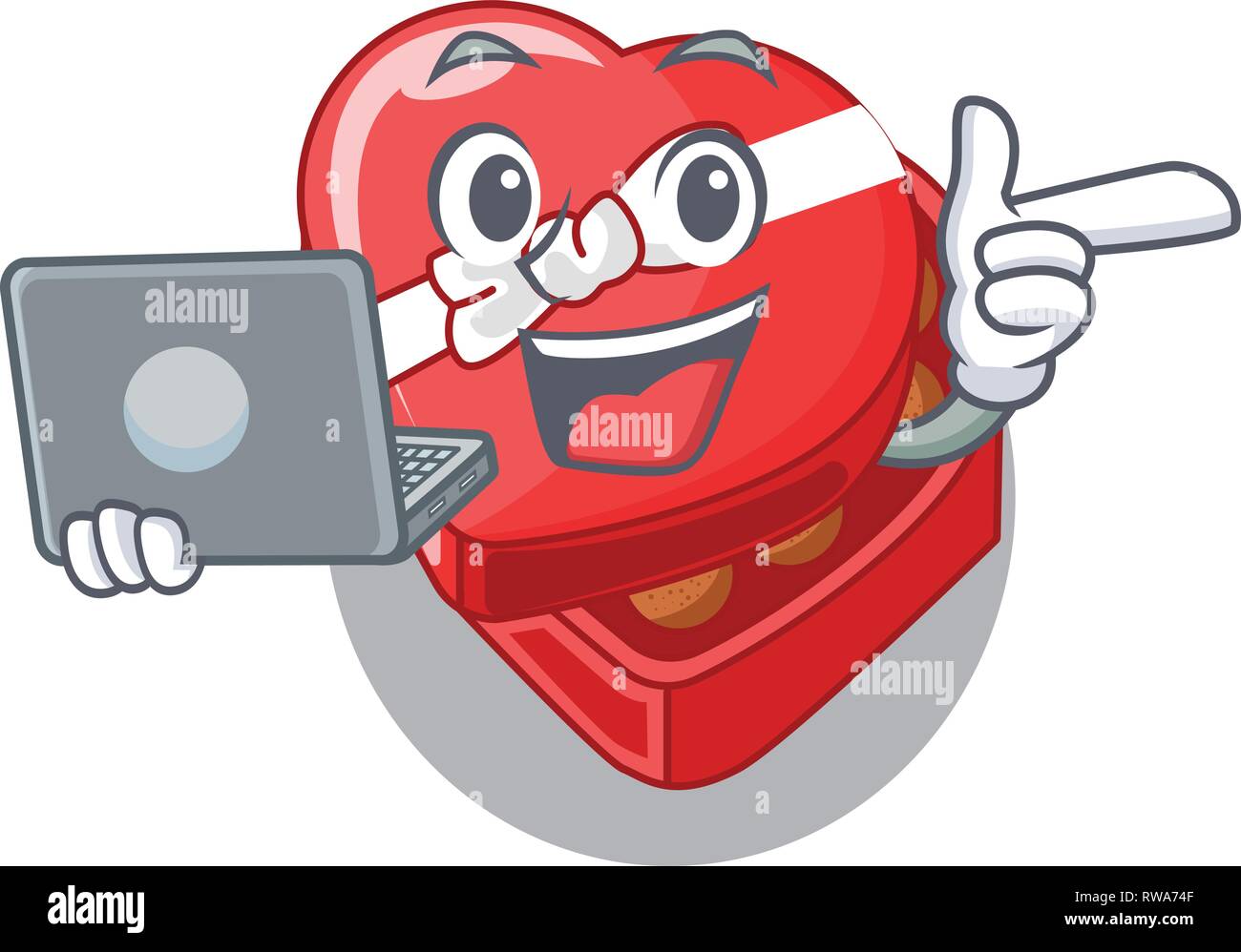 Con Portatil Caja De Bombones Corazon Arriba Tabla De Dibujos Animados Imagen Vector De Stock Alamy