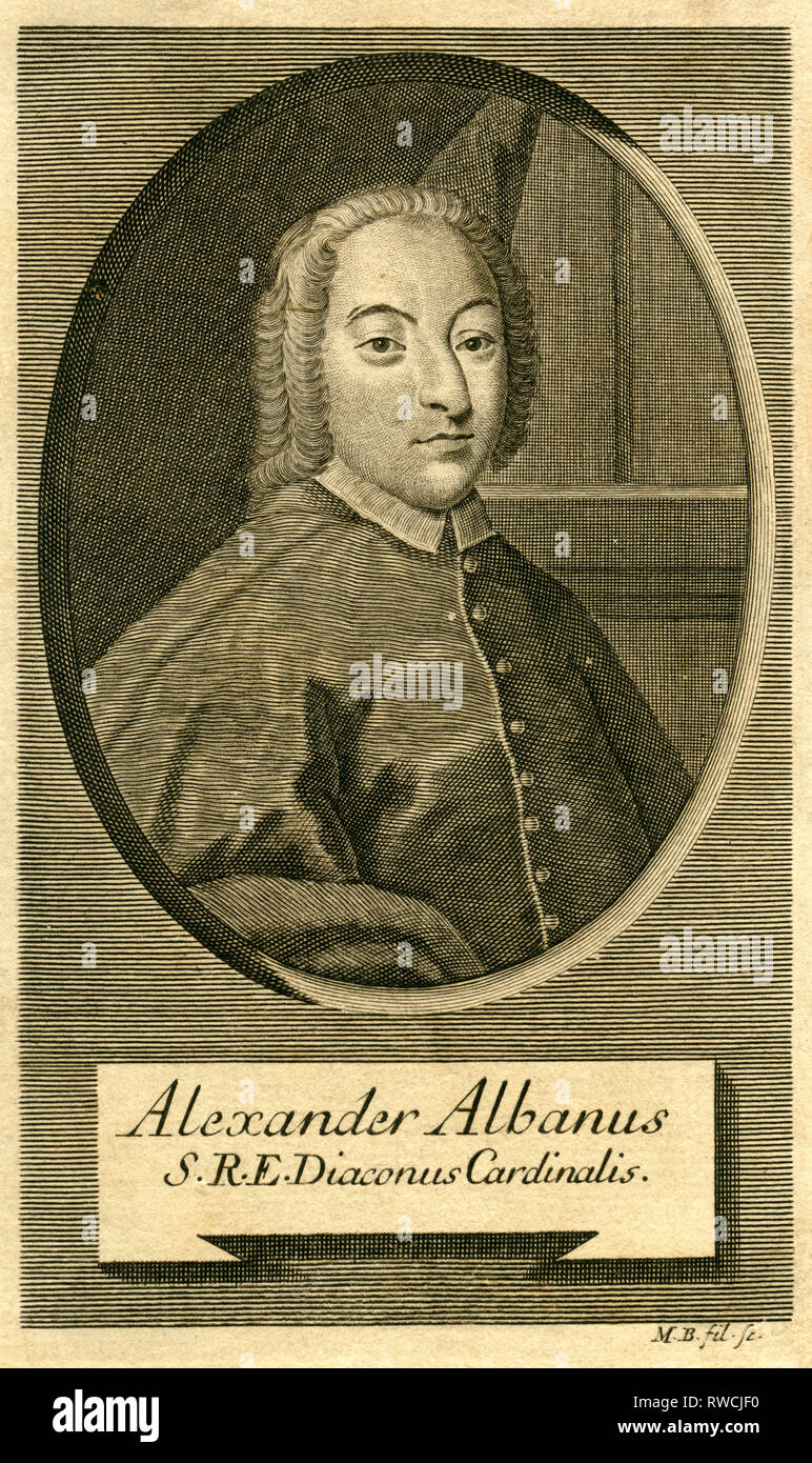 El cardenal Alessandro Albani (Alexander Albanus), copperplate grabado, alrededor de 1750. Los derechos de autor, el artista no tiene que ser borrados Foto de stock