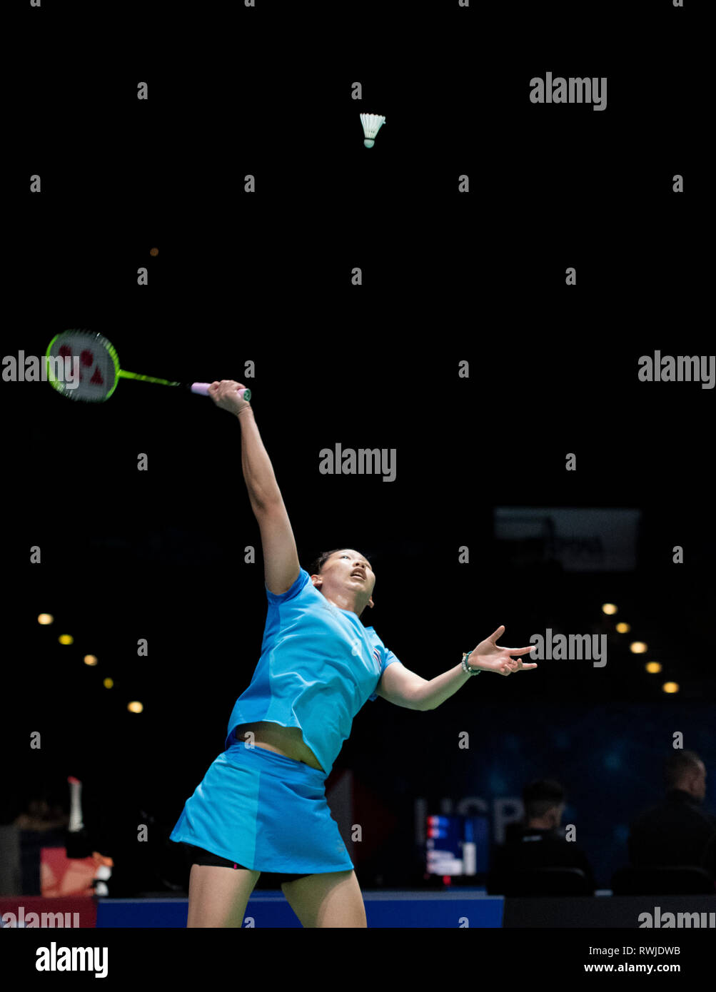 Birmingham, Reino Unido. 6 de marzo de 2019. All England Open Badminton Championships: Birmingham, Inglaterra - EL 6 DE MARZO : Mujer 'Singles, CHOCHUWONG POMPAWEE de YONEX en acción en el All England Open Badminton Campeonato de Arena, Birmingham el 6 de marzo de 2019, Birmingham, Inglaterra: PATRICK ANTHONISZ Crédito/Alamy Live News Foto de stock