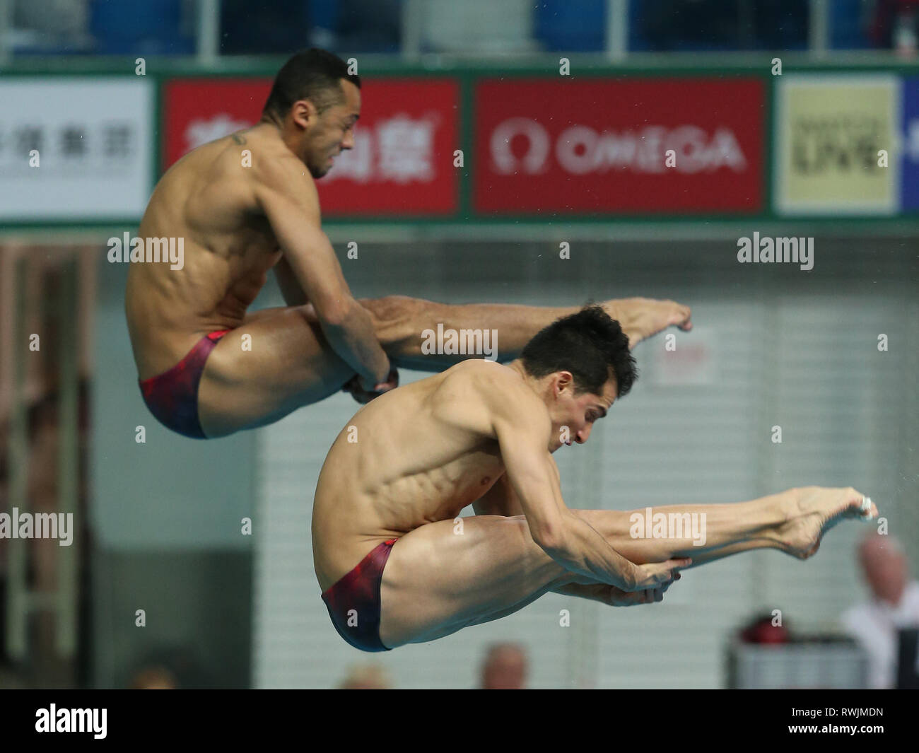 Beijing China 7 Mar 2019 Jahir Ocampo Marroquin L Rommel Pacheco Marrufo De Mexico Competir Durante El Hombre De 3m Sincronizado Trampolin Final De La Fina Diving World Series 2019 En El National