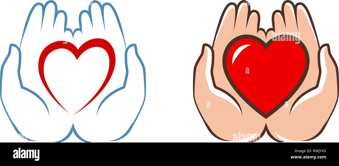 Corazón en manos logo. La caridad, la asistencia, la etiqueta de icono. Ilustración vectorial Ilustración del Vector