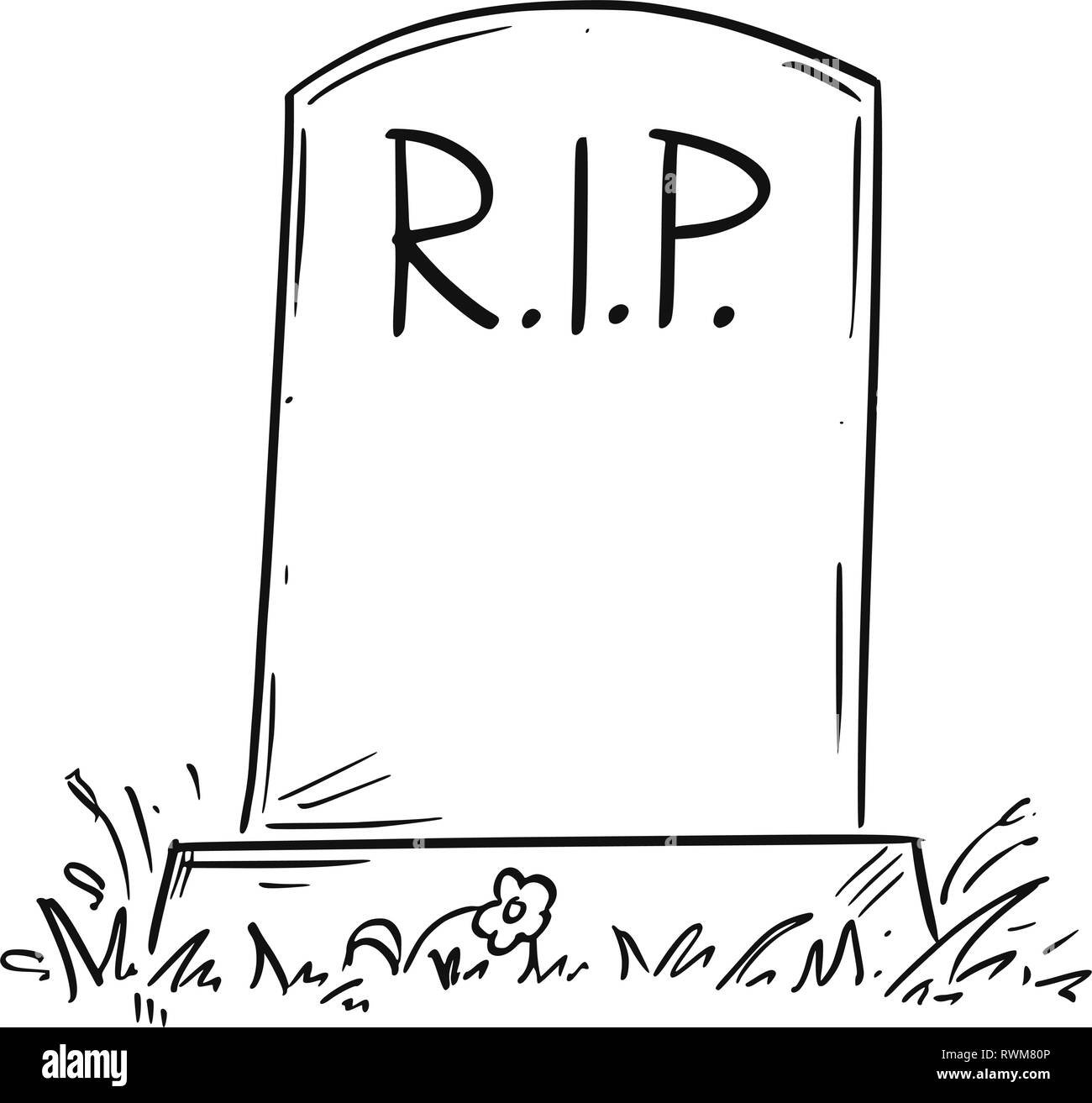 Caricatura Dibujo de Tombstone con RIP o descanse en paz texto Ilustración del Vector