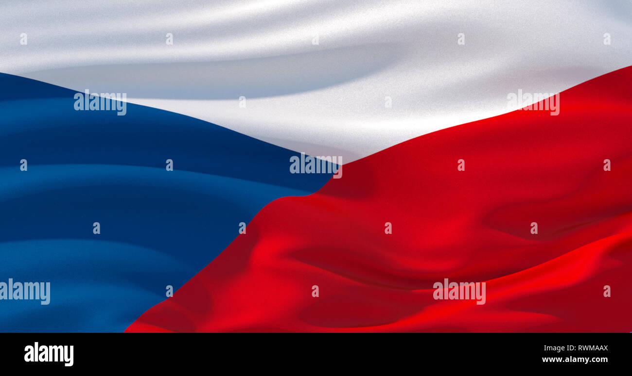 Seda ondea la bandera de la República Checa en el viento, fondo de colores. Ilustración 3d. Procesamiento de alta calidad 4K Foto de stock