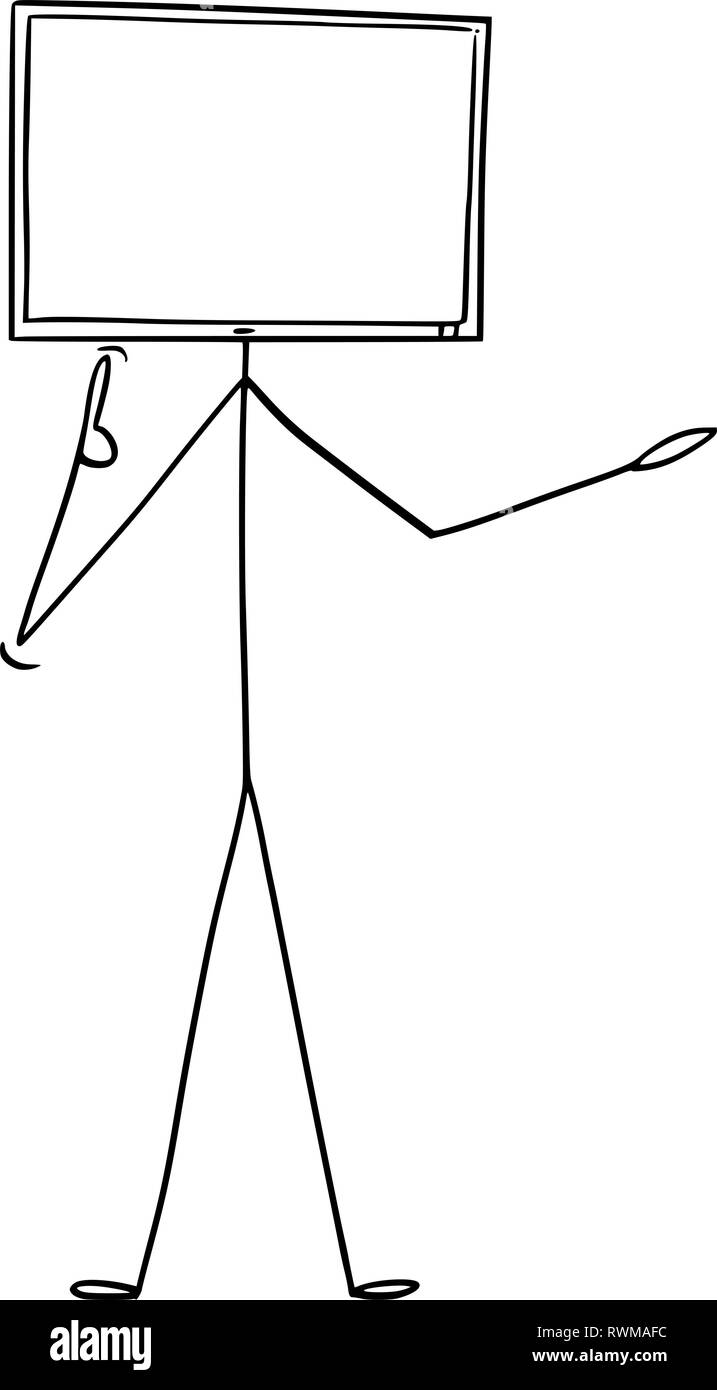 Personaje de dibujos animados con el ordenador o monitor de TV como Jefe Ilustración del Vector