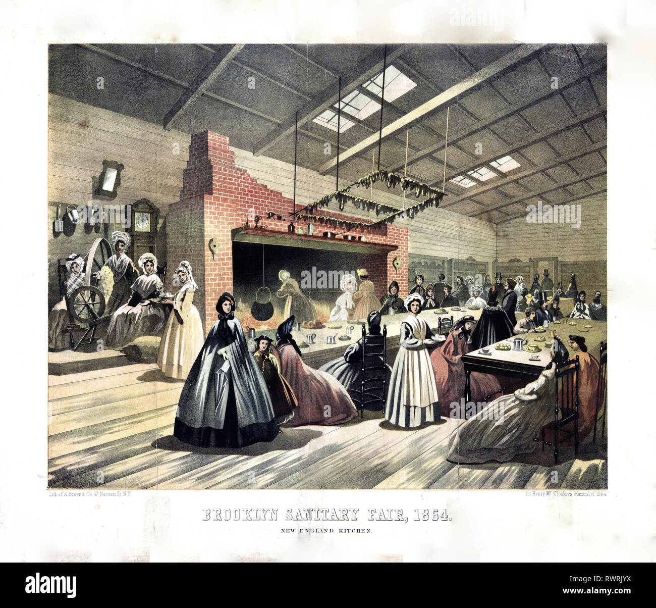 Sanitarios de Brooklyn justo, 1864. Cocina de Nueva Inglaterra / lith. de A. Brown & Co. 47 Nassau St. N.Y. para Henry McCloskey del Manual de 1864. Foto de stock