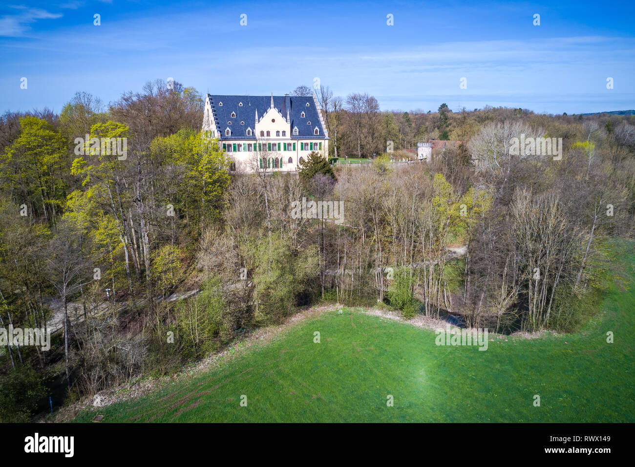 Vista aérea del Palacio Rosenau en Coburg, Baviera, Alemania Foto de stock