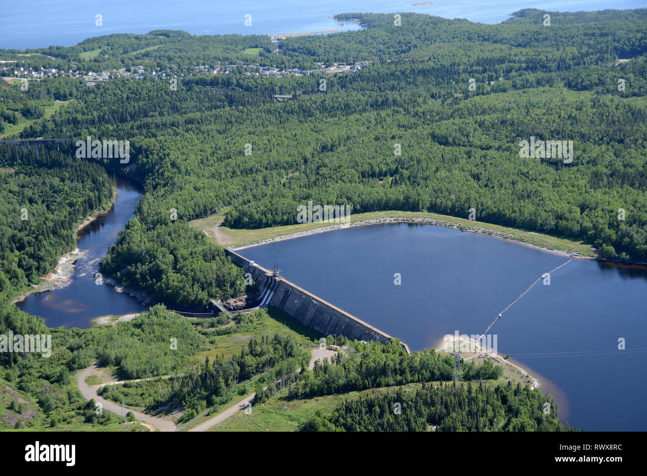 Antena, Hays Lago Embalse, Terrace Bay, Ontario Foto de stock