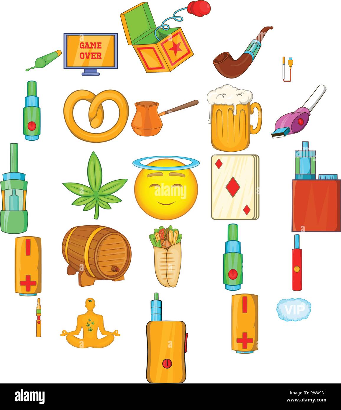 Los malos hábitos, conjunto de iconos de estilo de dibujos animados Imagen  Vector de stock - Alamy