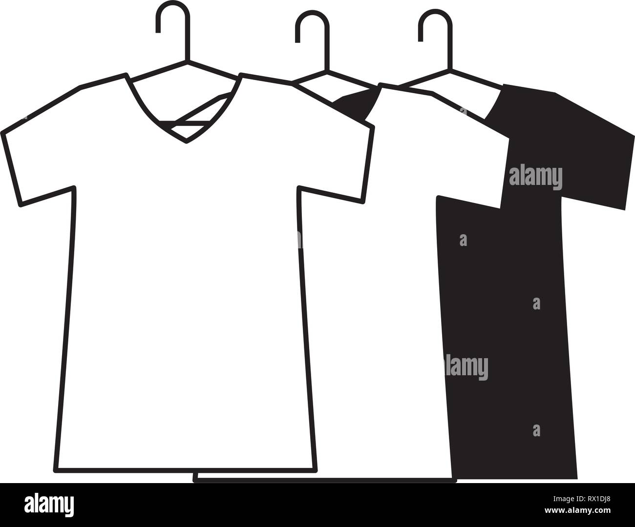 grosor visual reputación Camisetas en colgadores de ropa caricatura en blanco y negro Imagen Vector  de stock - Alamy