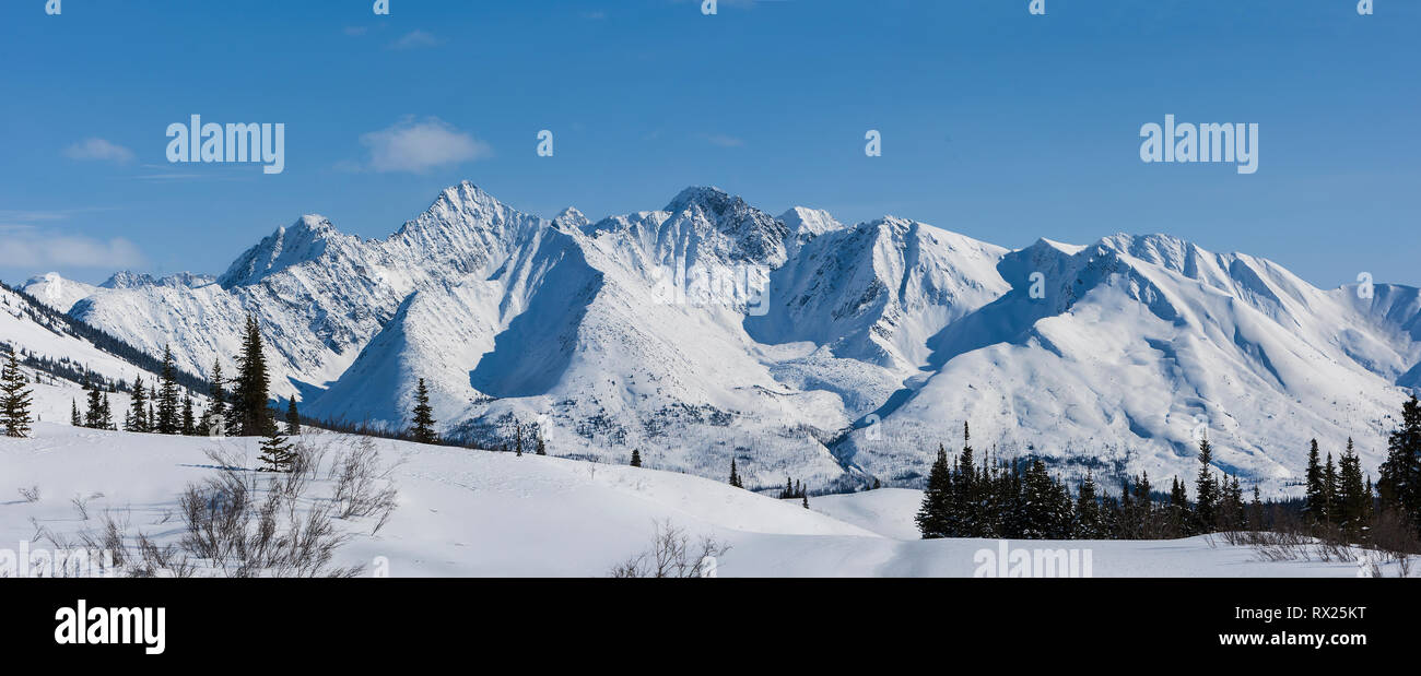 Vista panorámica de las montañas cerca de McKenzie MacMillan Pass en el Territorio del Noroeste y el territorio de Yukon frontera. El norte de Canadá, Canadá Foto de stock