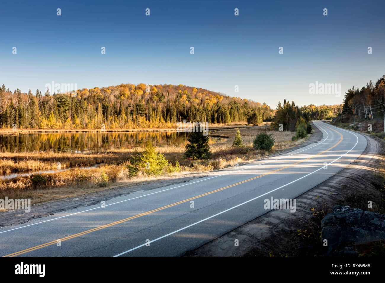 La autopista 60 a través de Algonquin Provincial Park, Ontario, Canadá Foto de stock