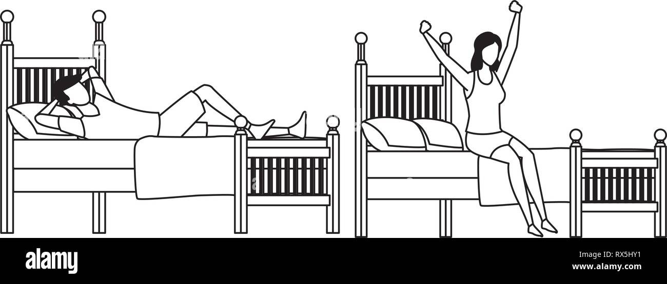 Cama doble dormitorio y gente sin rostro en blanco y negro Imagen Vector de stock - Alamy Cama doble dormitorio y gente sin rostro en blanco y negro Imagen Vector de stock - Alamy