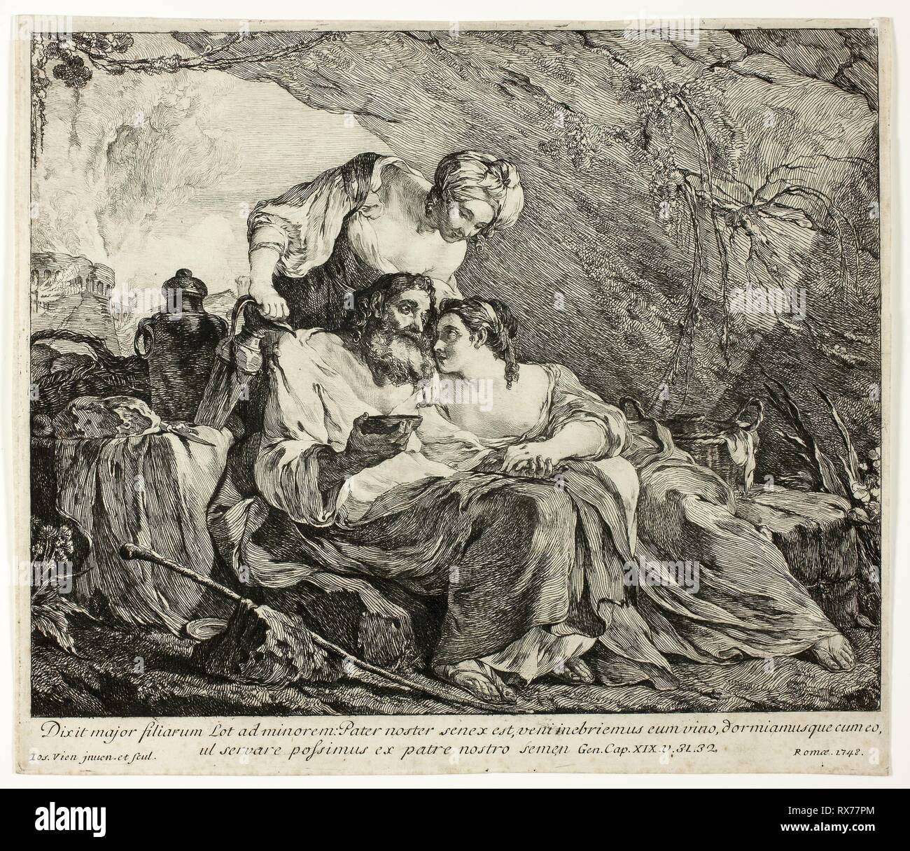 Lot y sus hijas. Joseph-Marie Vien I; francés, 1716-1809. Fecha: 1748. Dimensiones: 222 x 277 mm (imagen); 226 × 277 mm (placa); 247 × 285 mm (hoja). Aguafuerte sobre papel establecido de marfil. Origen: Francia. Museo: El Instituto de Arte de Chicago. Foto de stock