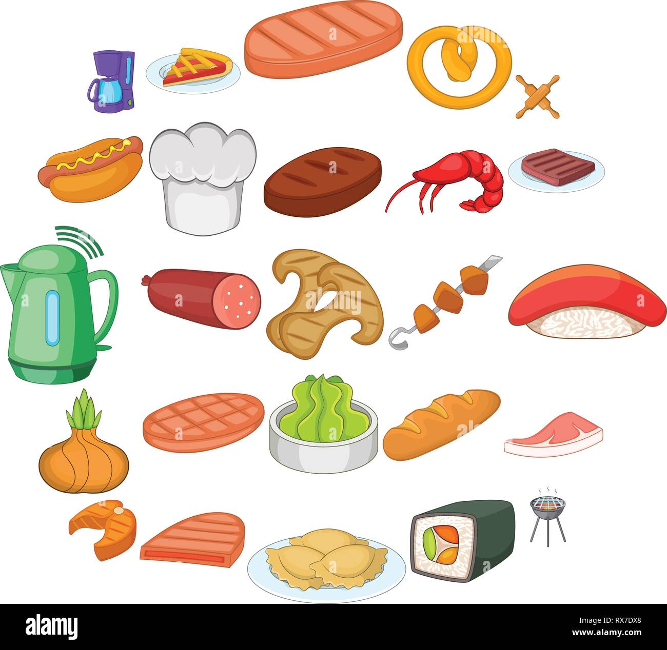 La delicadeza de la carne, los iconos de estilo de dibujos animados Imagen  Vector de stock - Alamy