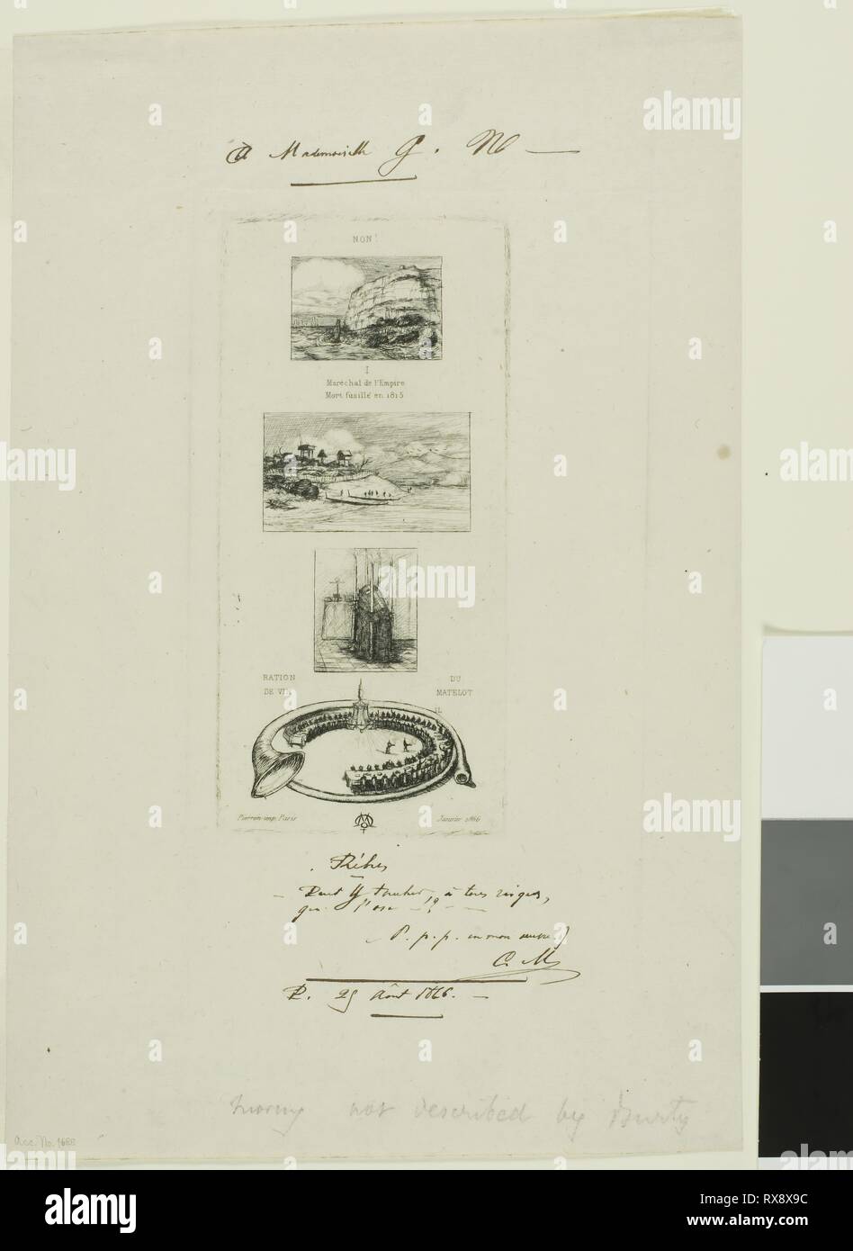 Rebus: 'No, Morny no está muerto para él es casarse de nuevo". Charles Meryon (Francés, 1821-1868); impreso por Pierron (francés, 1800). Fecha: 1866. Dimensiones: 151 x 70 mm (imagen); 151 × 70 mm (placa); 275 × 178 mm (hoja). Aguafuerte sobre papel establecido de marfil. Origen: Francia. Museo: El Instituto de Arte de Chicago. Foto de stock