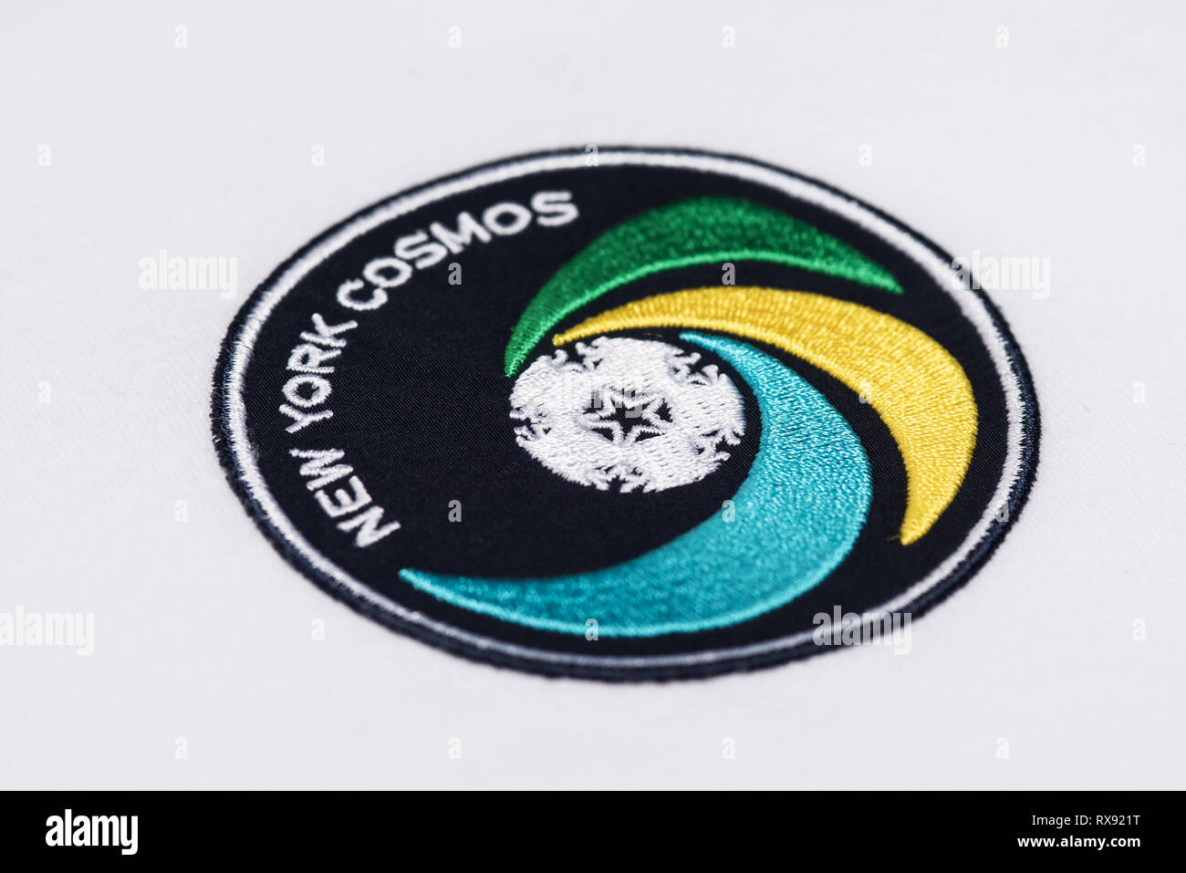Cerca de Retro NY Cosmos un jersey de fútbol Foto de stock