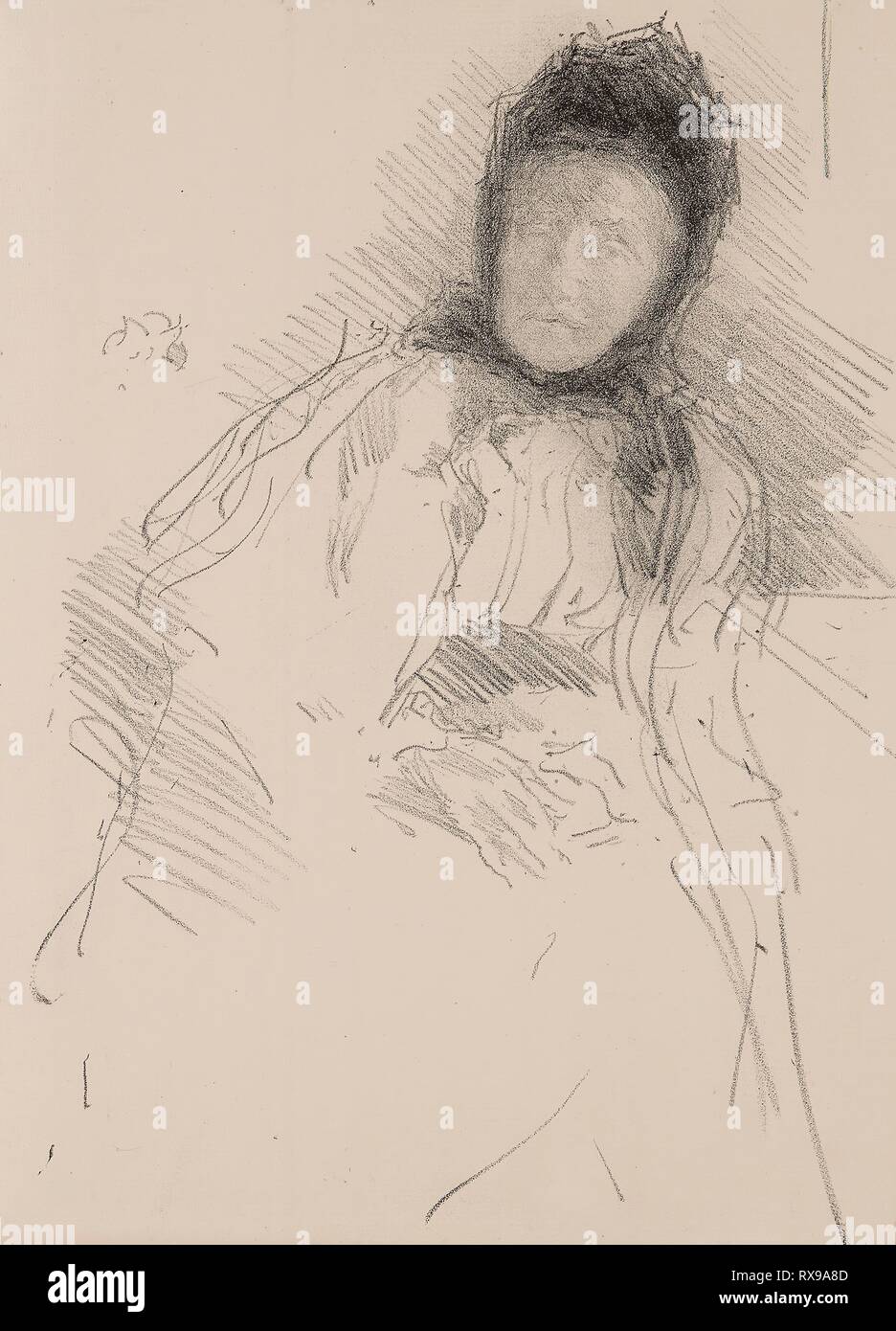 Boceto inacabado de Lady Haden. James McNeill Whistler; Americano, 1834-1903. Fecha: 1894-1895. Dimensiones: 300 x 200 mm (imagen); 2,884 x 209 mm (hoja). Litografía en tinta negra, con el raspado, sentado sobre crema de papel. Origen: Estados Unidos. Museo: El Instituto de Arte de Chicago. Foto de stock