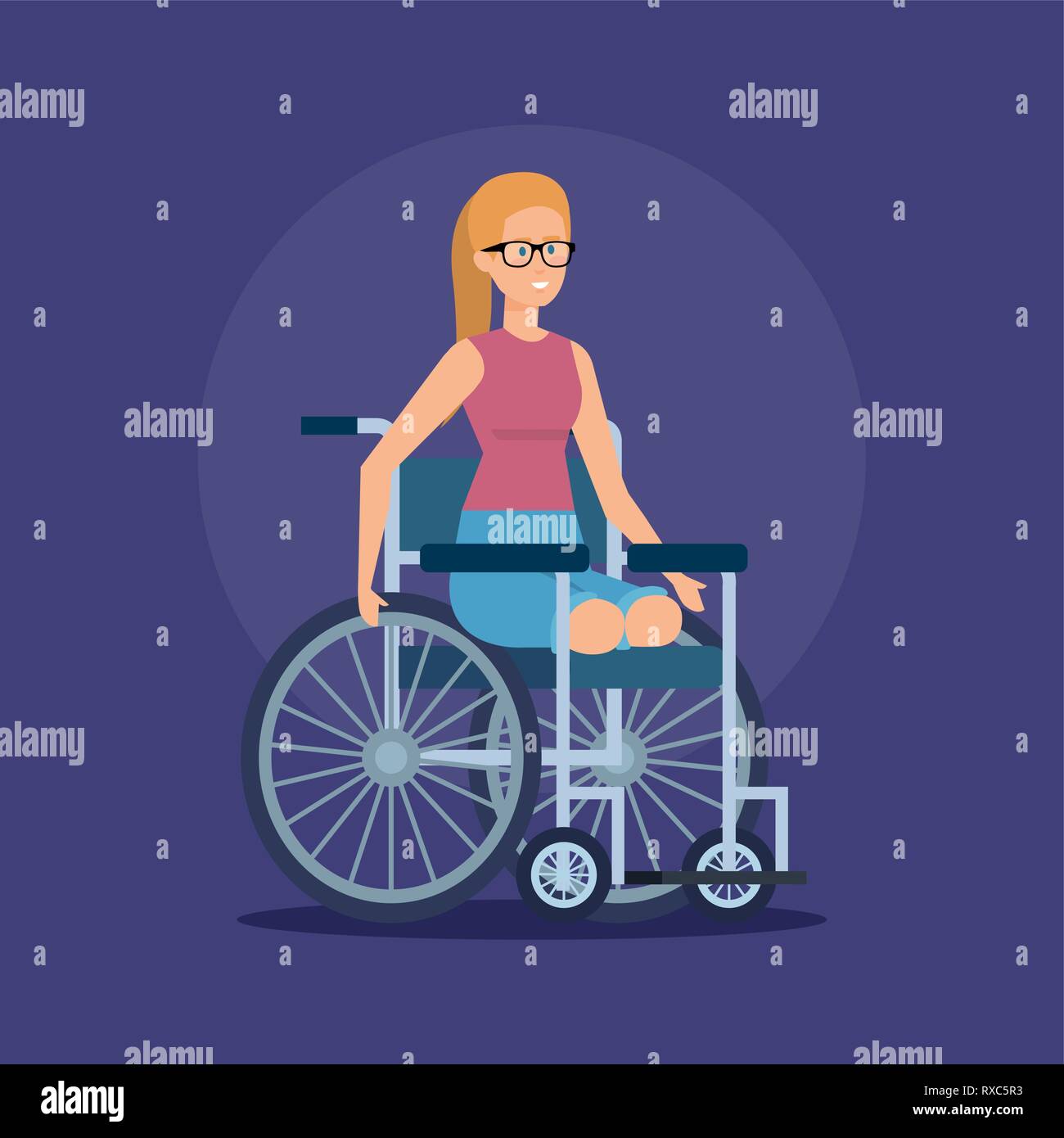 Mujer discapacitada sentado en la silla de ruedas sin piernas Imagen Vector  de stock - Alamy