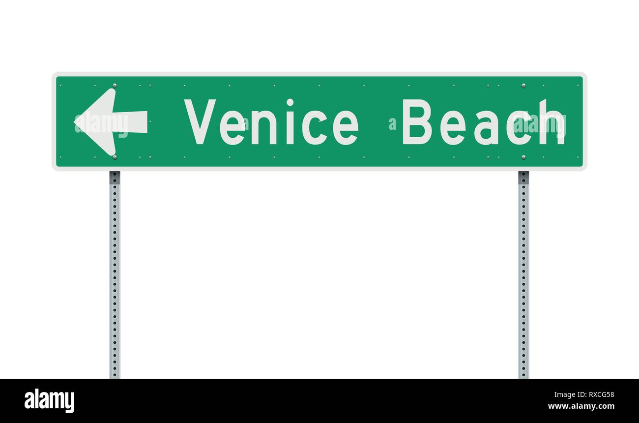 Ilustración vectorial de Venice Beach, dirección carretera verde signo Ilustración del Vector