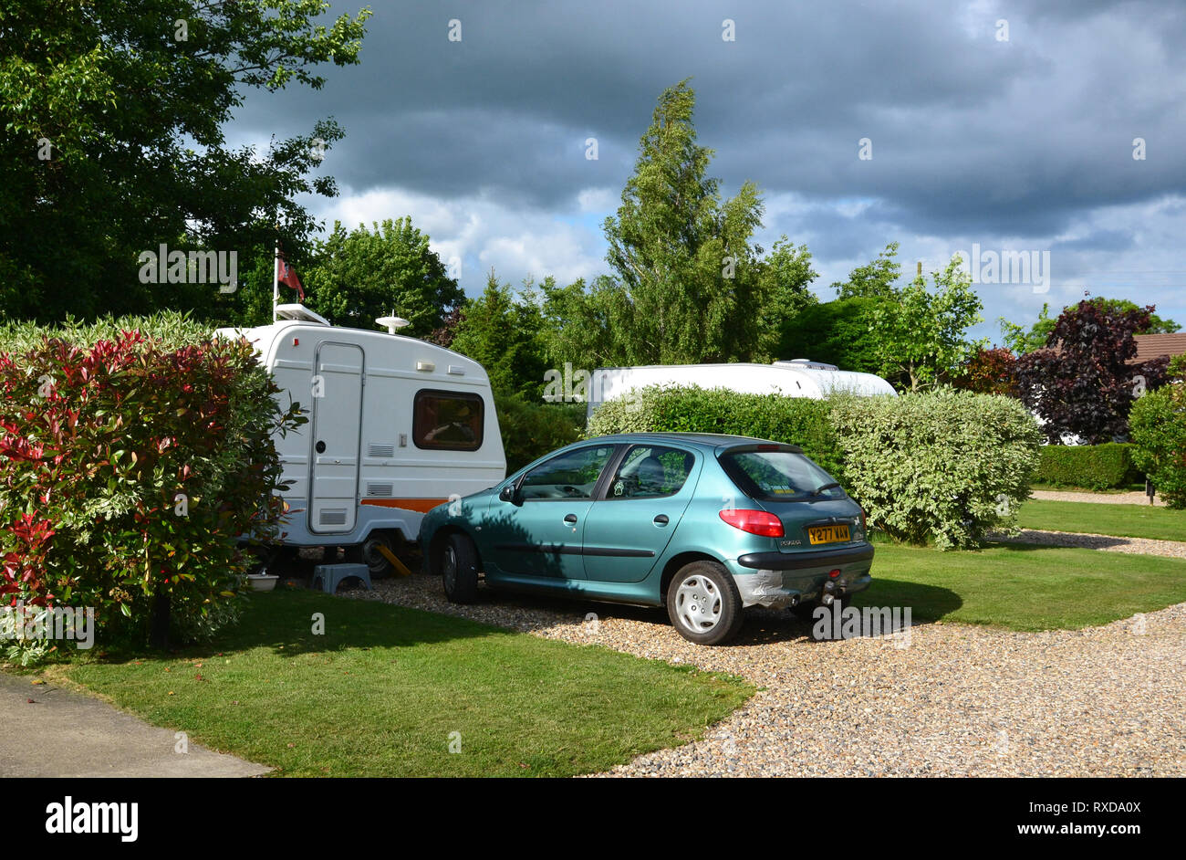 Polstead Camping y Caravaning, sitio de club Polstead, Suffolk, Reino Unido Foto de stock